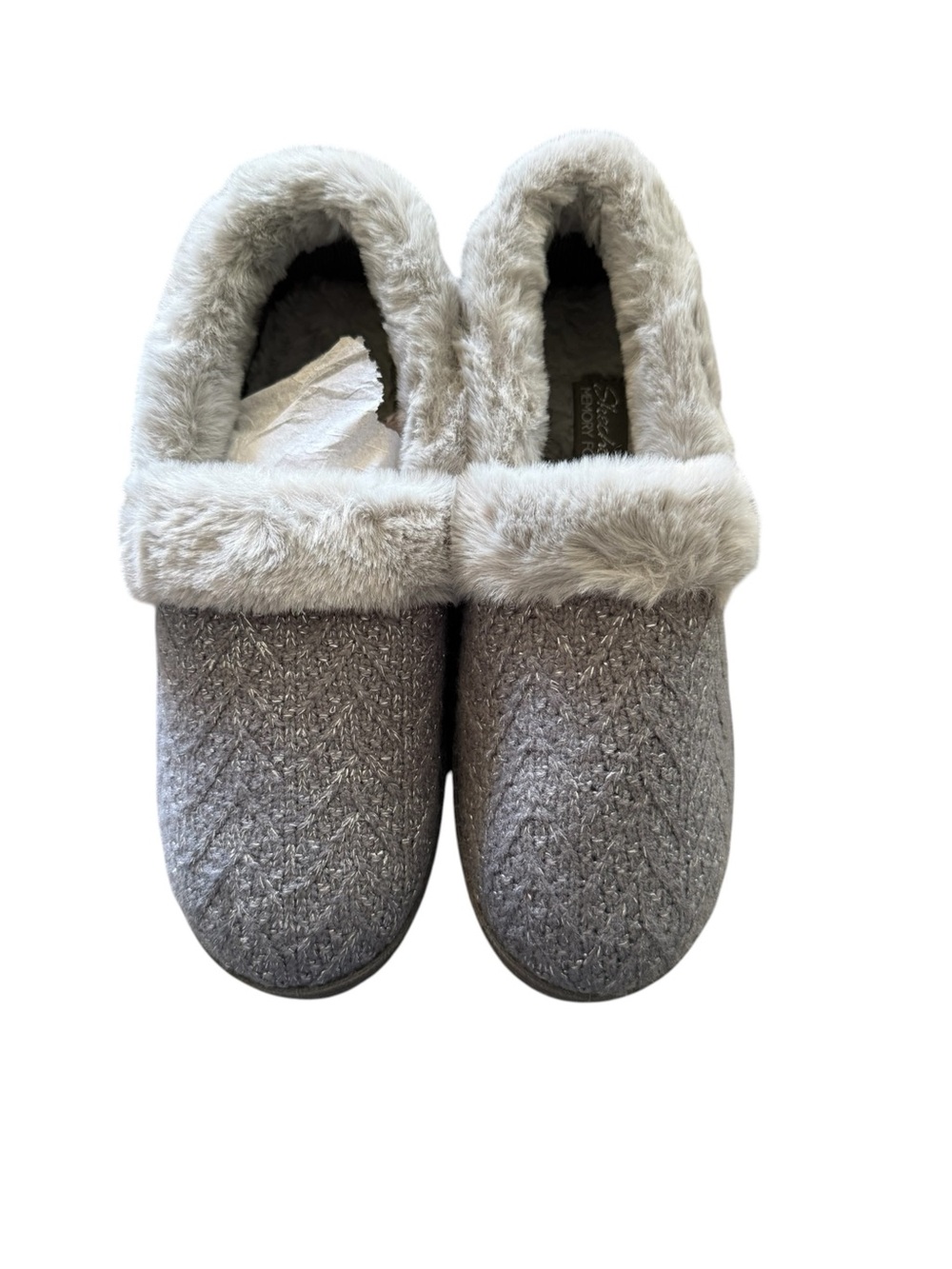 Skechers NIB Cozy Lite Sweet Walk Women's Gray Quilted Faux-Fur Slip-Ons
